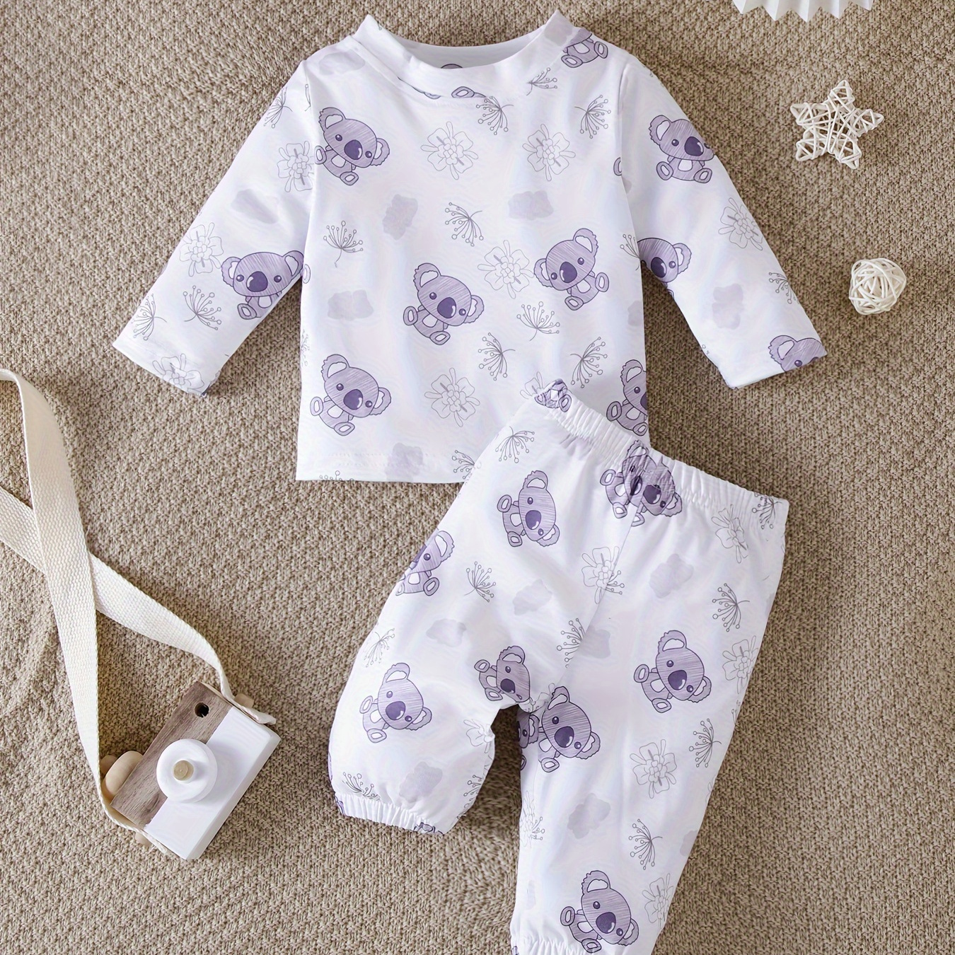 

2pcs Baby's Cute Koala Allover Print Set, Long Sleeve Top & Pants, Baby Boy's Clothing, As Gift