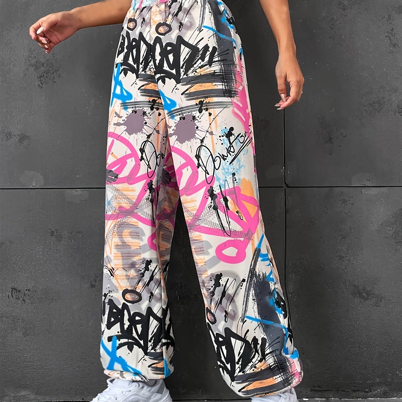

Graffiti Print Jogger Pants, Casual & Versatile High Waist Pants For Spring & Summer, Women's Clothing