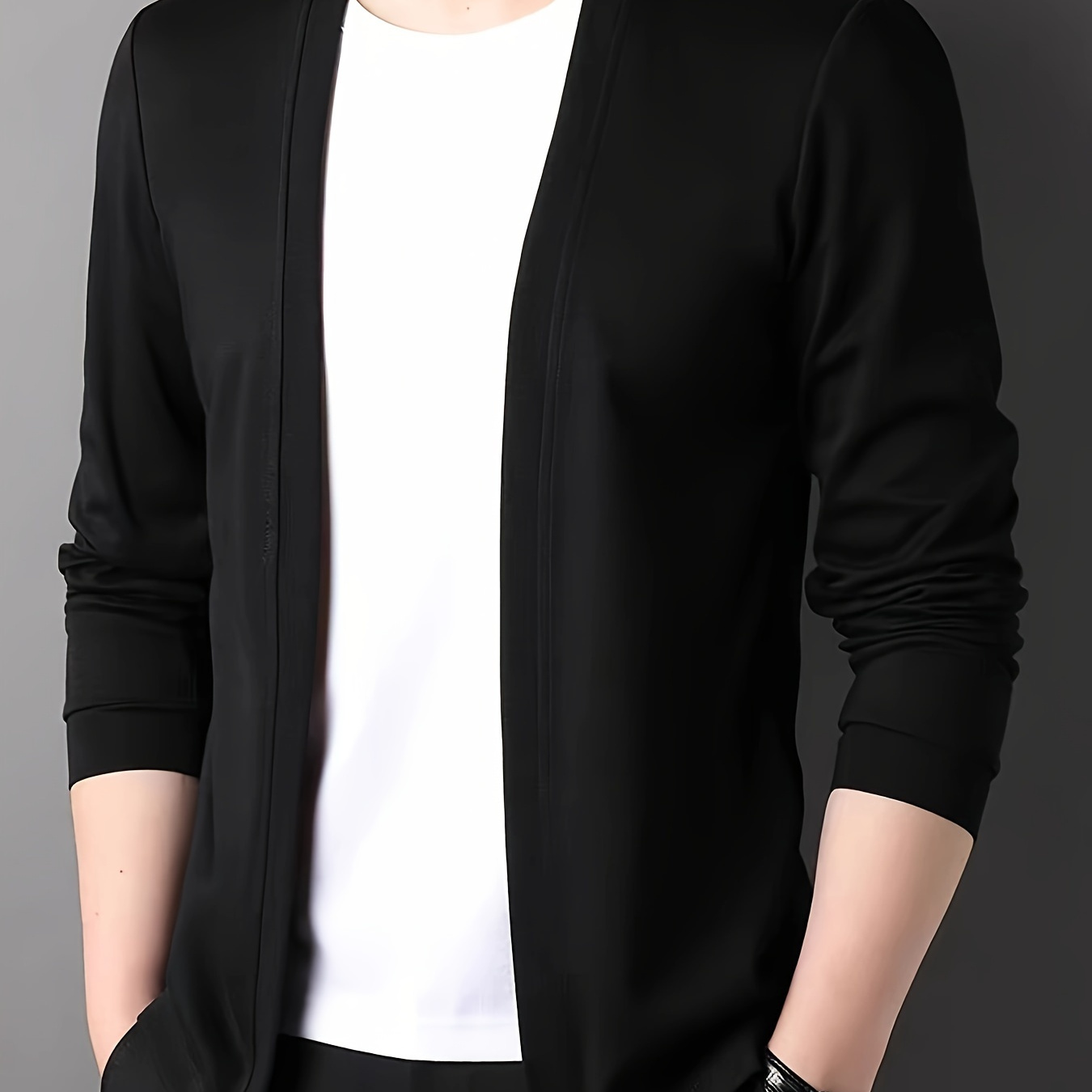 TEMU Men' Knitted Cardigan, Casual Breathable Long Sleeve Slim-fit Open Front Sweater For Outdoor Activities