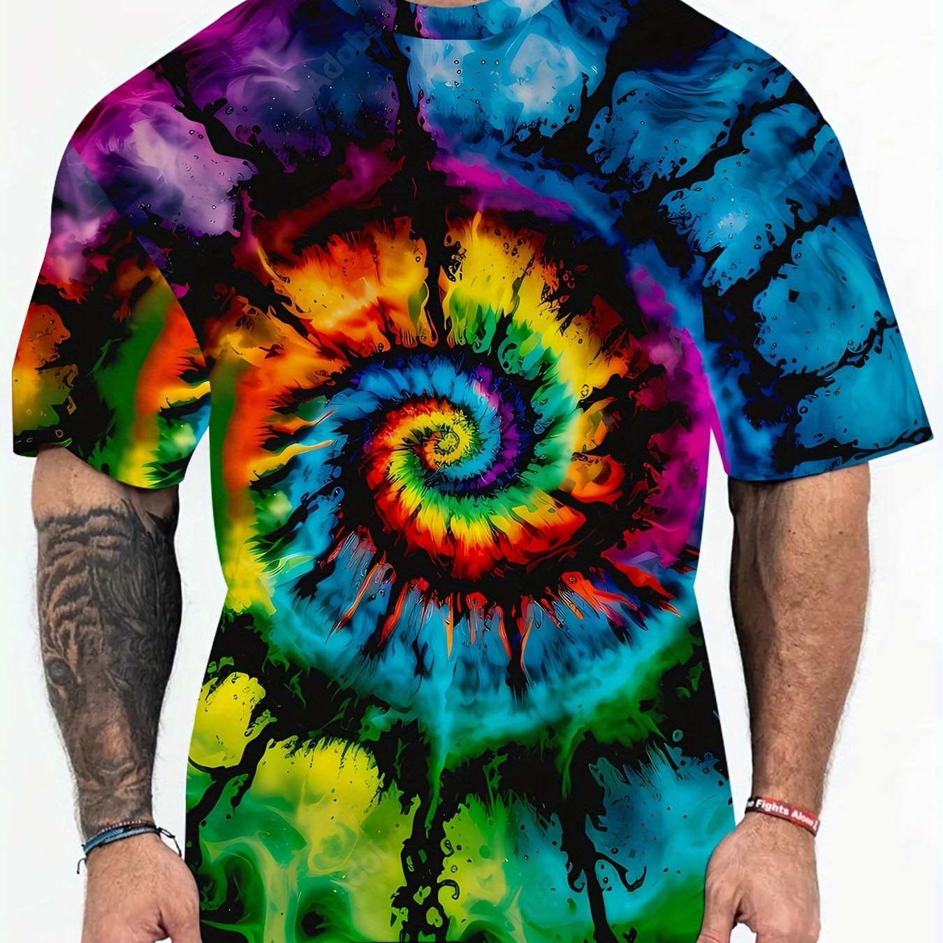 

Psychedelic Tie-dye Print Plus Size Men's Short Sleeve T-shirt, Trendy Versatile Breathable Tees, Vintage & Casual Style