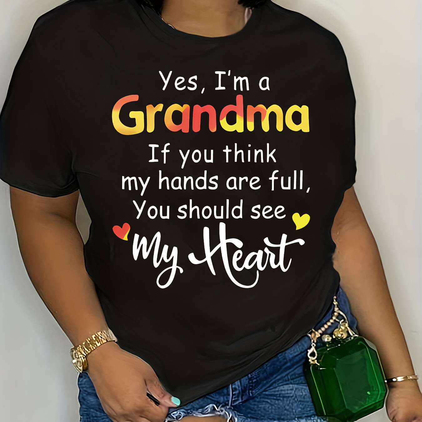 

Plus Size Letter Grandma Print T-shirt, Casual Short Sleeve Top For , Women's Plus Size Clothing