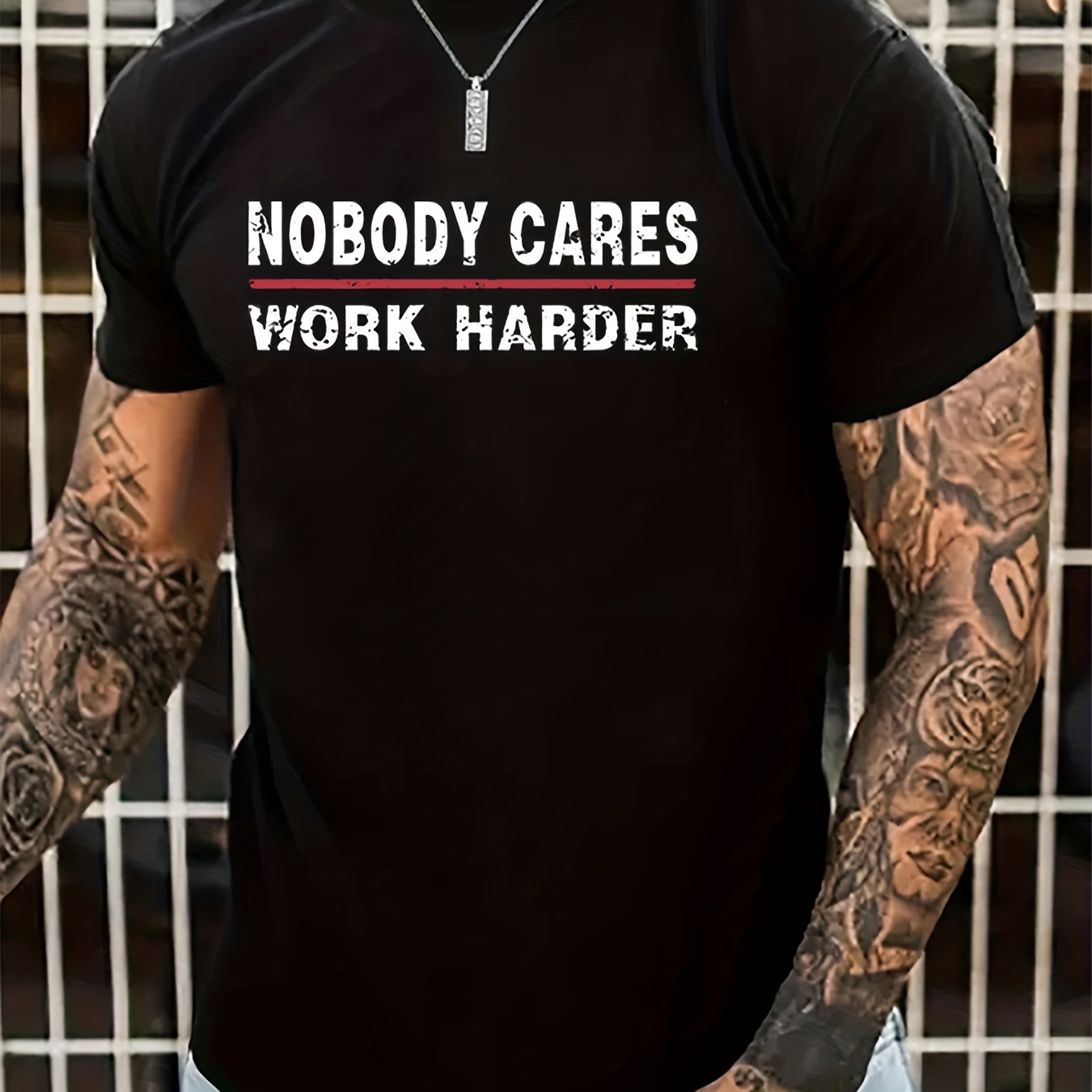 

Nobody Cares Work Hard Print Men's Round Neck Short Sleeve Tee Fashion Regular Fit T-shirt Top For Spring Summer Holiday