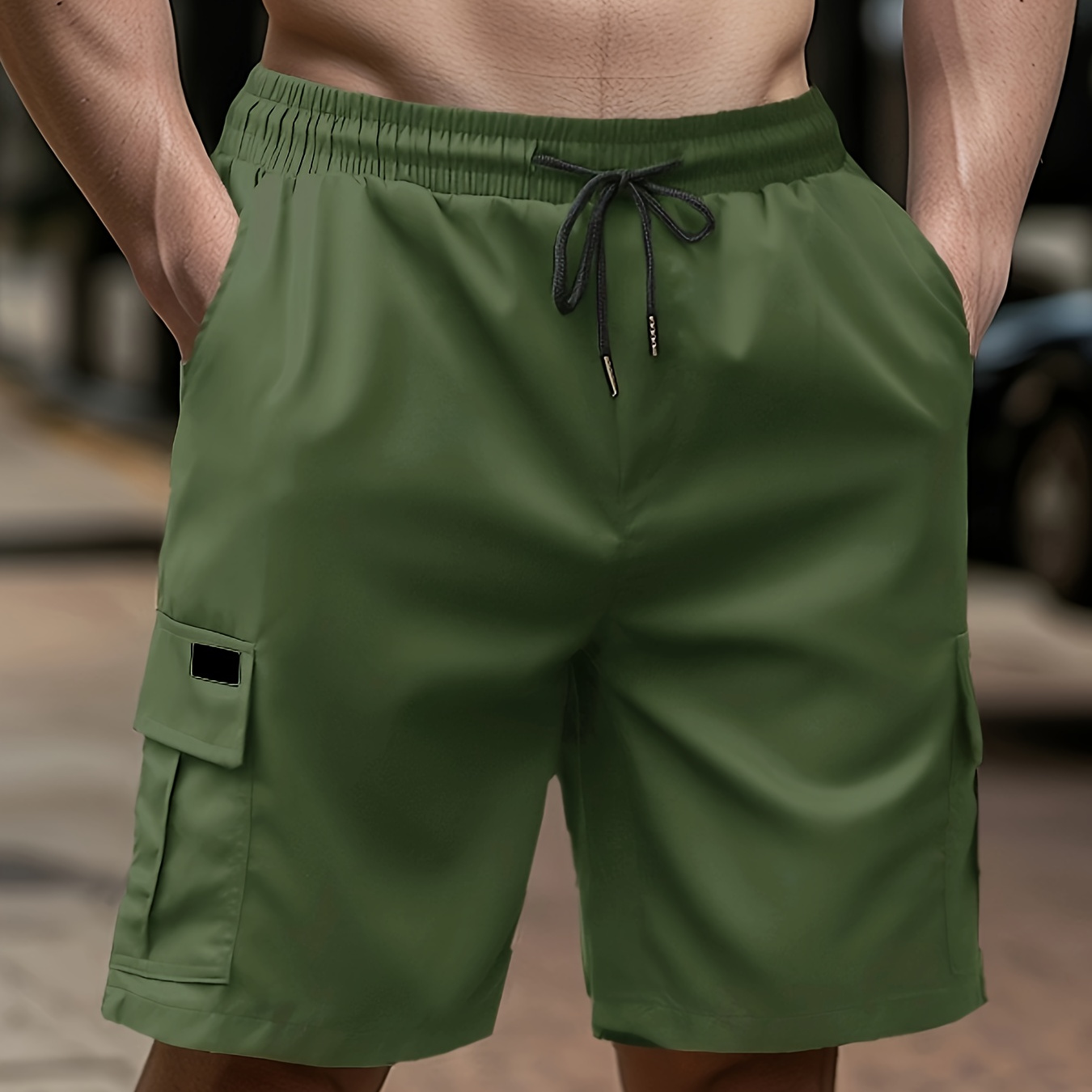 

Classic Design Men's Drawstring Cargo Shorts, Loose Fit Shorts With Pockets, Men's Work Pants Outdoors (no Back Pockets, Only Pocket Flaps)