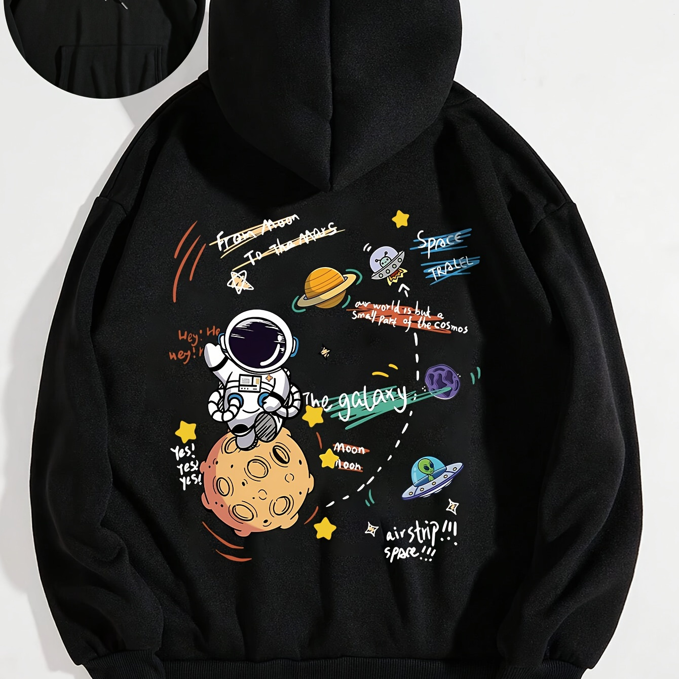 

Astronaut Print Kangaroo Pocket Hoodie, Casual Long Sleeve Drawstring Hooded Sweatshirt For Fall & Winter, Women's Clothing