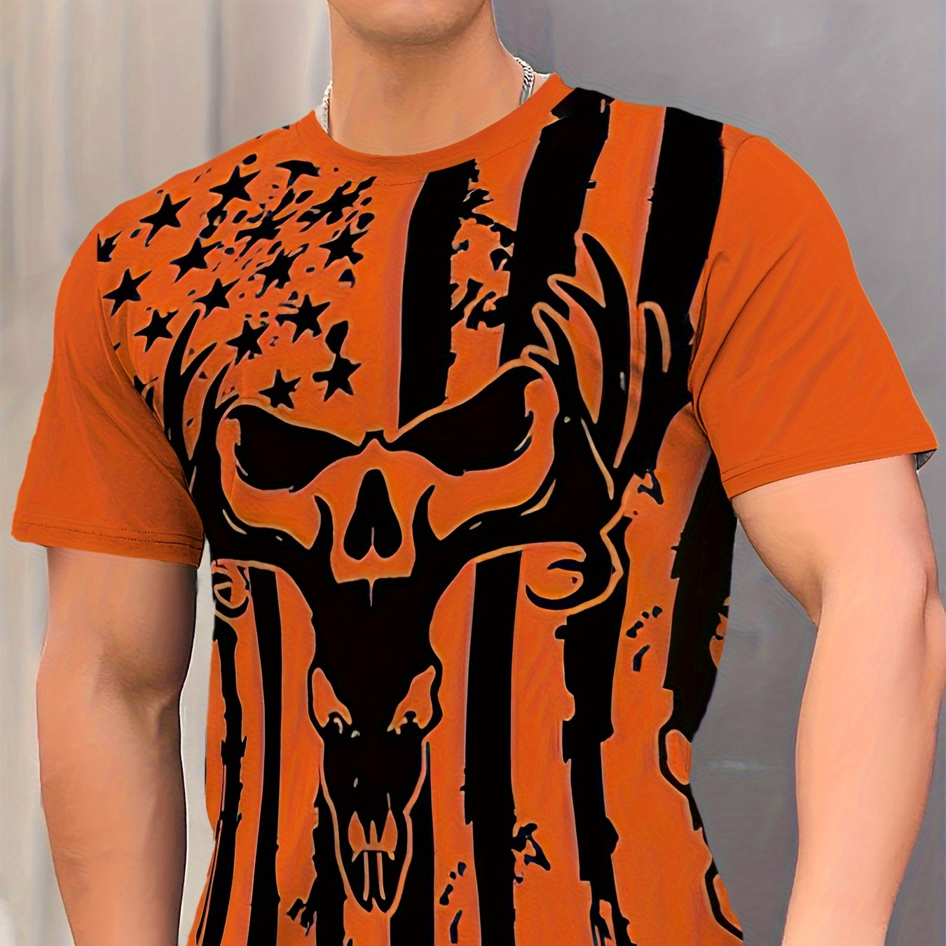 

Men's Deer Skull Print T-shirt, Casual Short Sleeve Crew Neck Tee, Men's Clothing For Outdoor