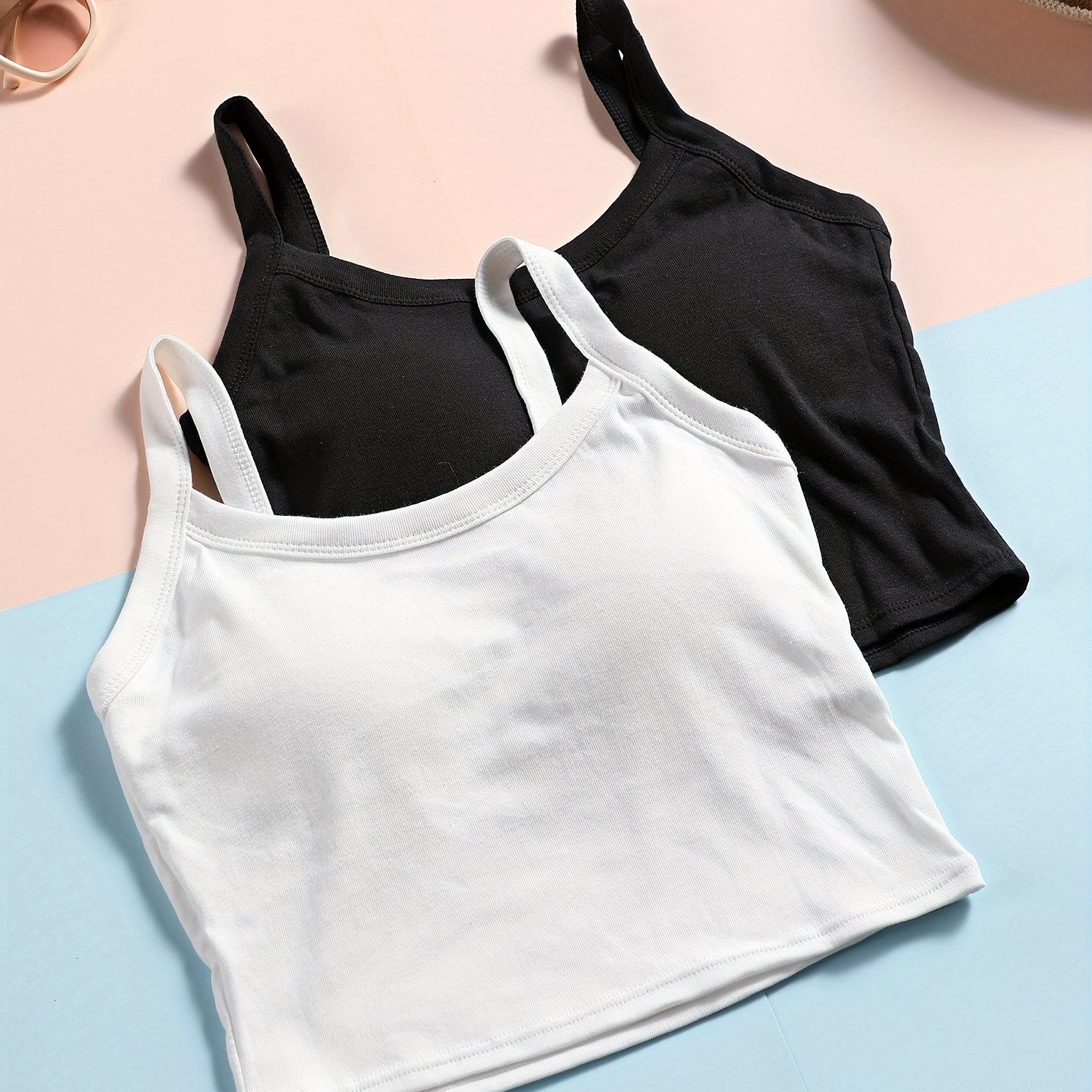 

2pcs Teen Girls' Sports Cami Tops With Pads Casual Workout Tank Tops For Youth Girls