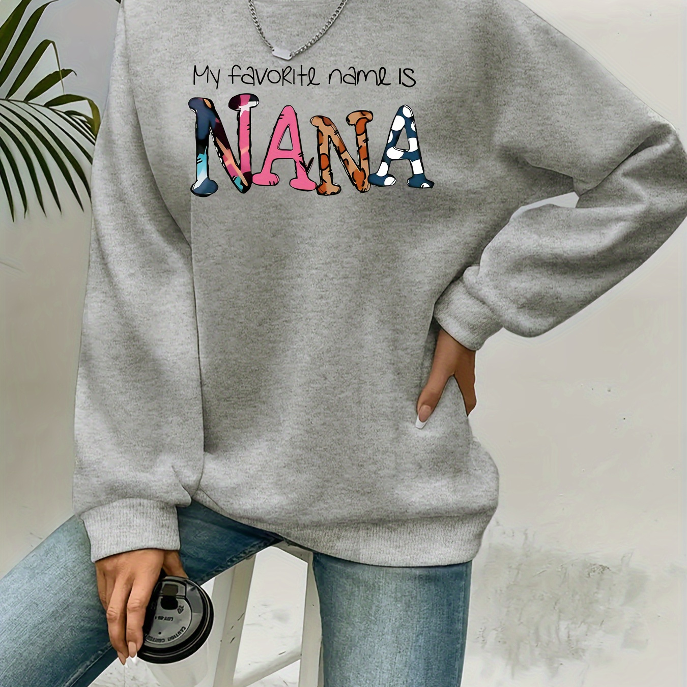 

Nana Letter Print Sweatshirt, Casual Long Sleeve Crew Neck Sweatshirt, Women's Clothing
