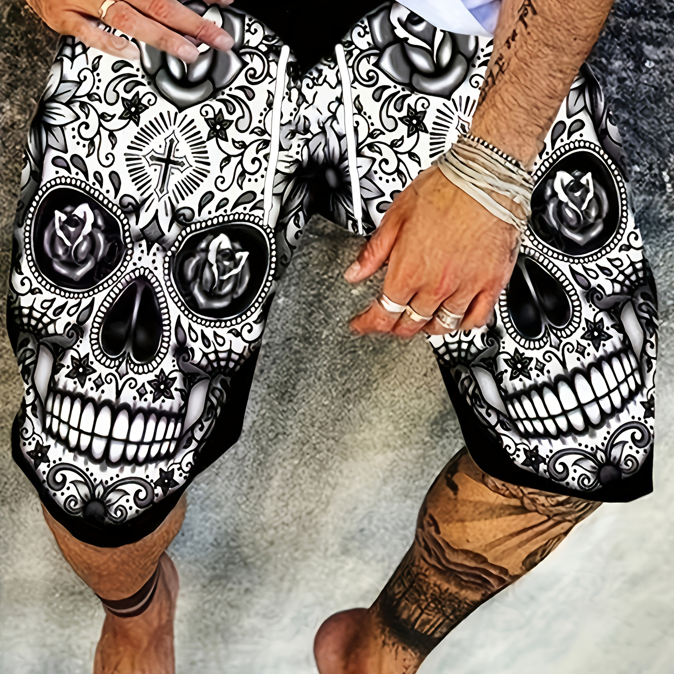 Men's Floral Skull Graphic Shorts - Stylish 3D Printing & Elastic Waist for Comfort & Fit - Perfect for Summer Outdoor Wear!