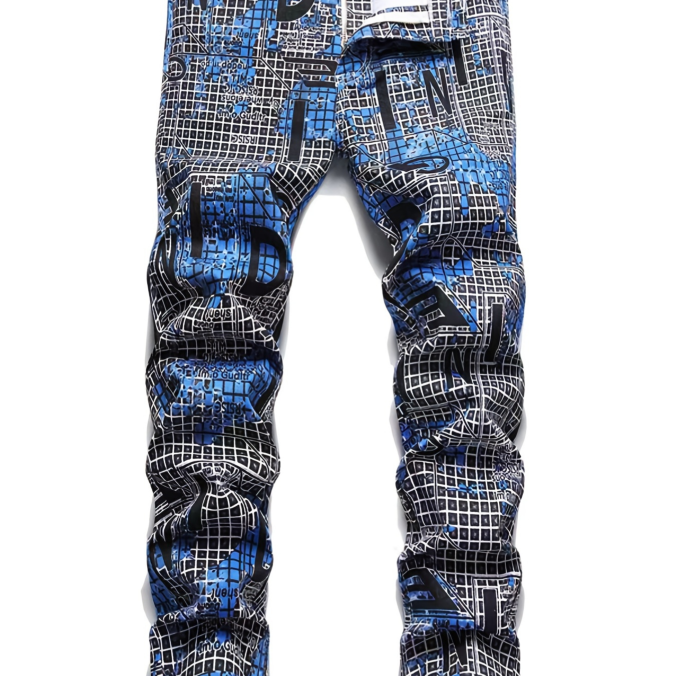 

Chic Slim Fit Plaid Jeans, Men's Casual Street Style All Over Print Stretch Denim Pants For All Seasons