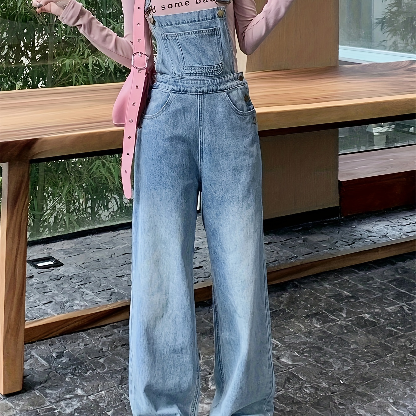 Blue Adjustable Straps Denim Jumpsuit, High Stretch Slim Fit Slant Pockets Denim  Overalls, Women's Denim Clothing - Temu