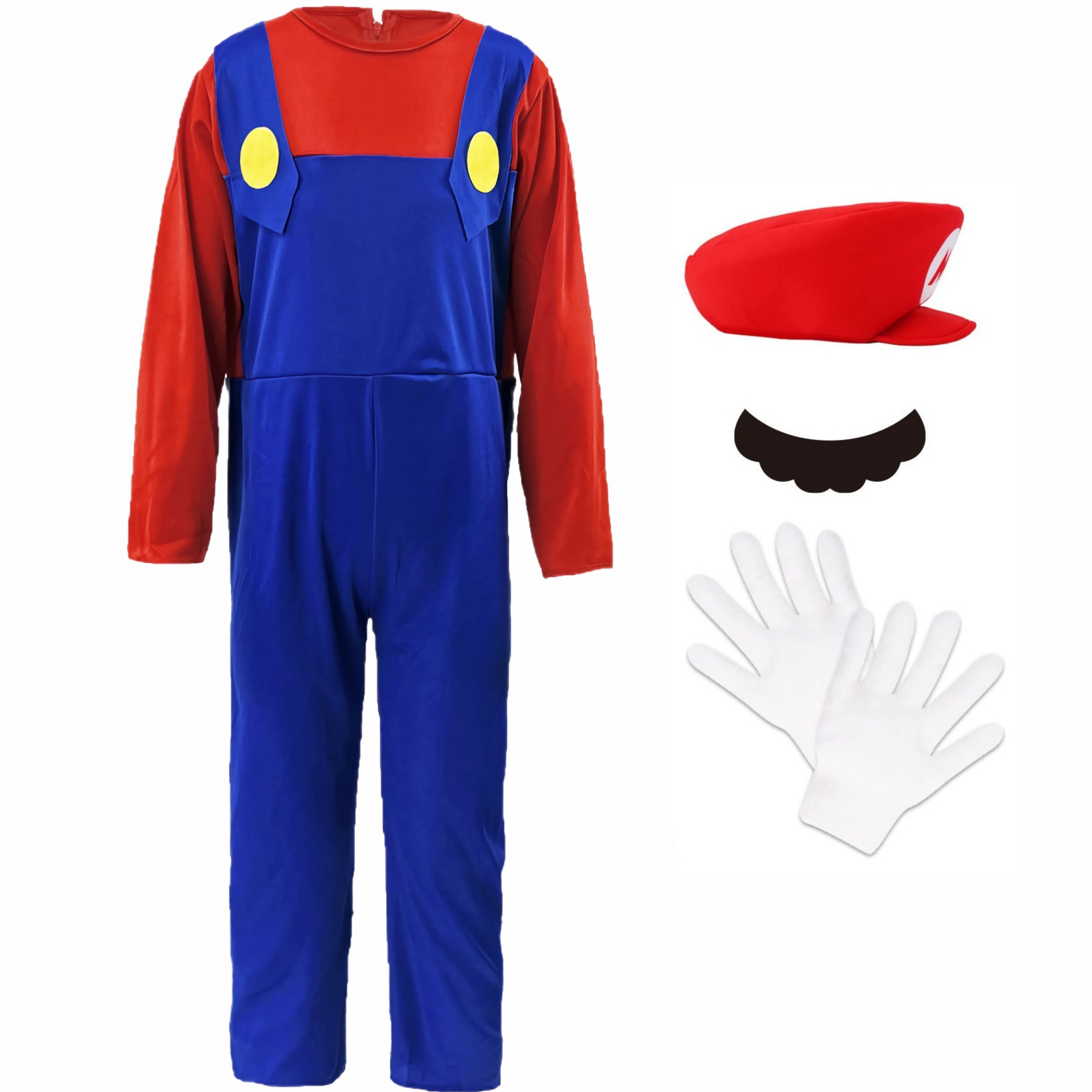 Carnevale Costume Cosplay Halloween 2024 in due pezzi con cappello baffi  Super Mario Bros Mario Halloween 
