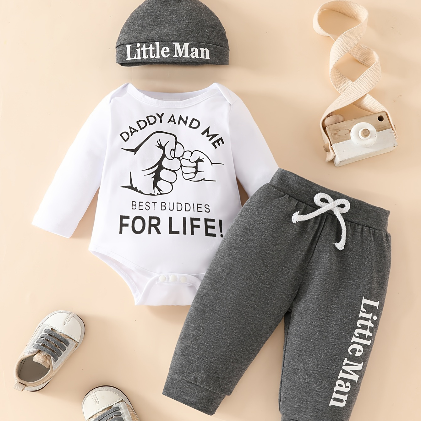 

3pcs Outfit Set For - Long , Pants & Hat Letter , For