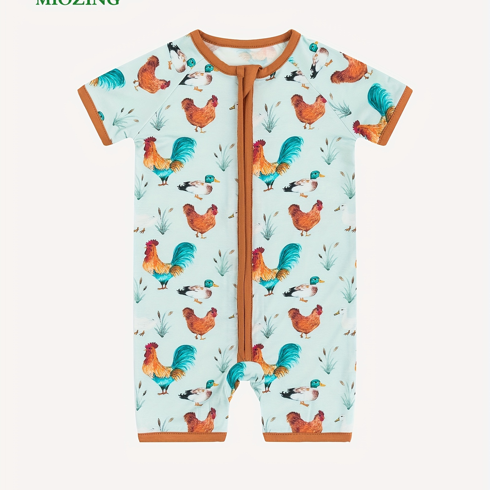 

Miozing Bamboo Fiber Bodysuit For Baby, Chicken & Hen Pattern Short Sleeve Onesie, Infant & Toddler Girl's Romper