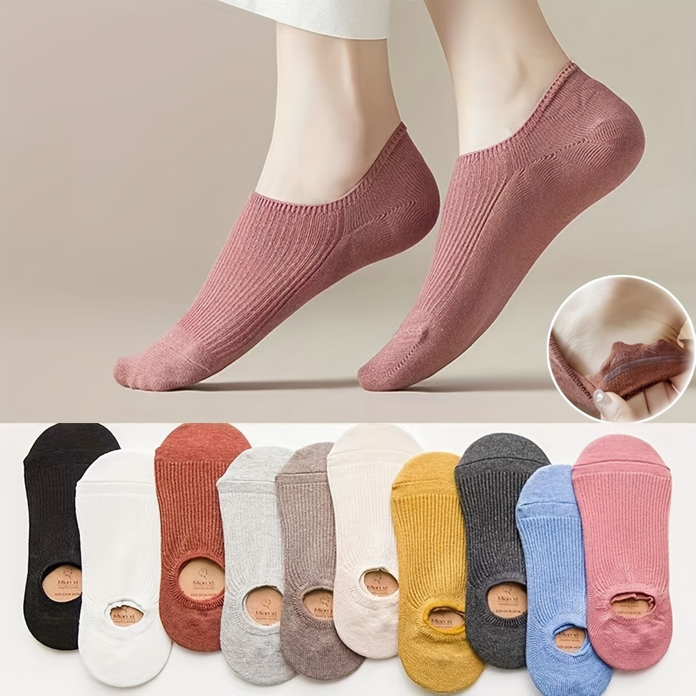 

10 Pairs Simple No Show Socks, Soft & Lightweight Non-slip Solid Color Boat Socks, Women's Stockings & Hosiery