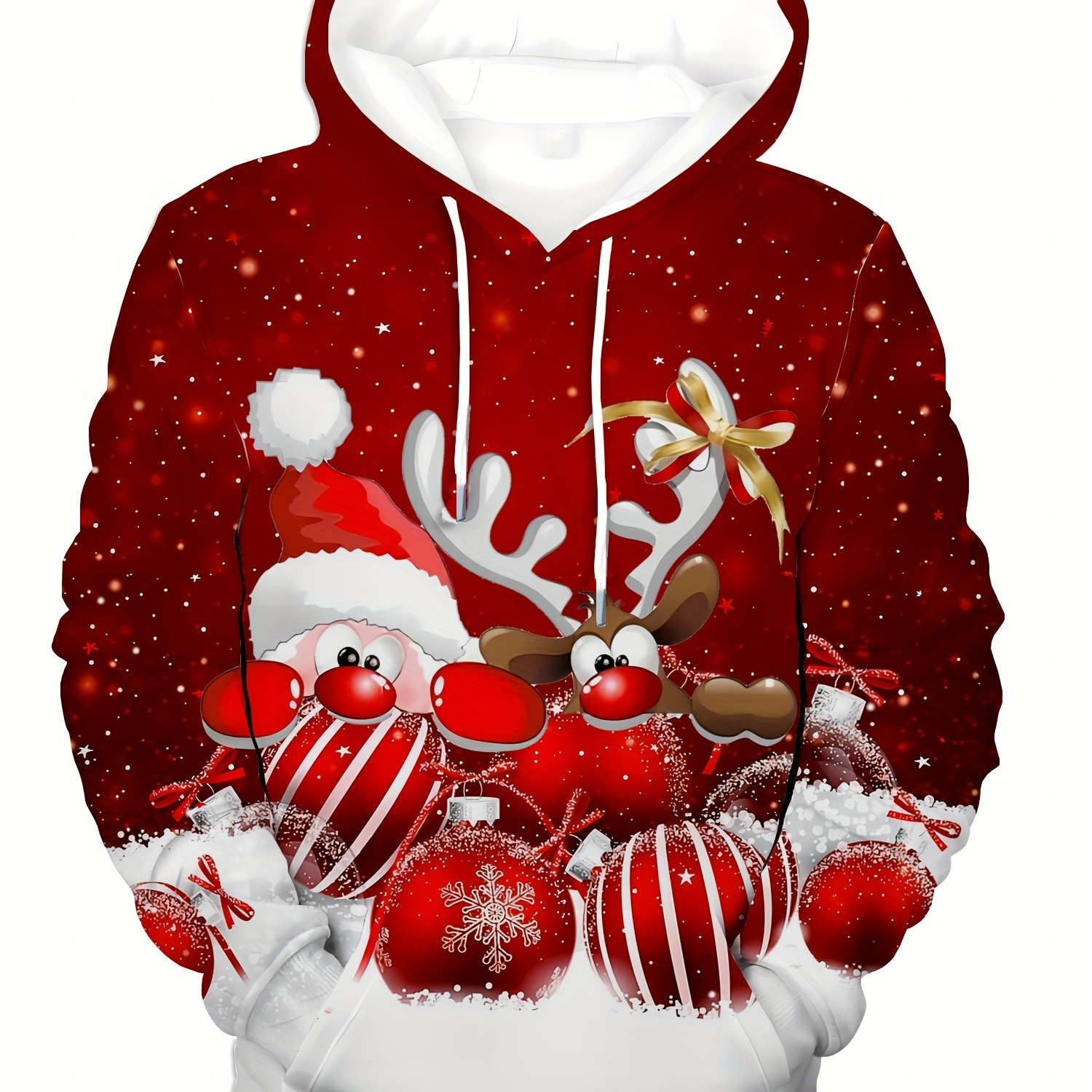 

Plus Size Men's Christmas Deer Print Hoodies Fashion Causal Hooded Sweatshirt Fall Winter, Men's Clothing