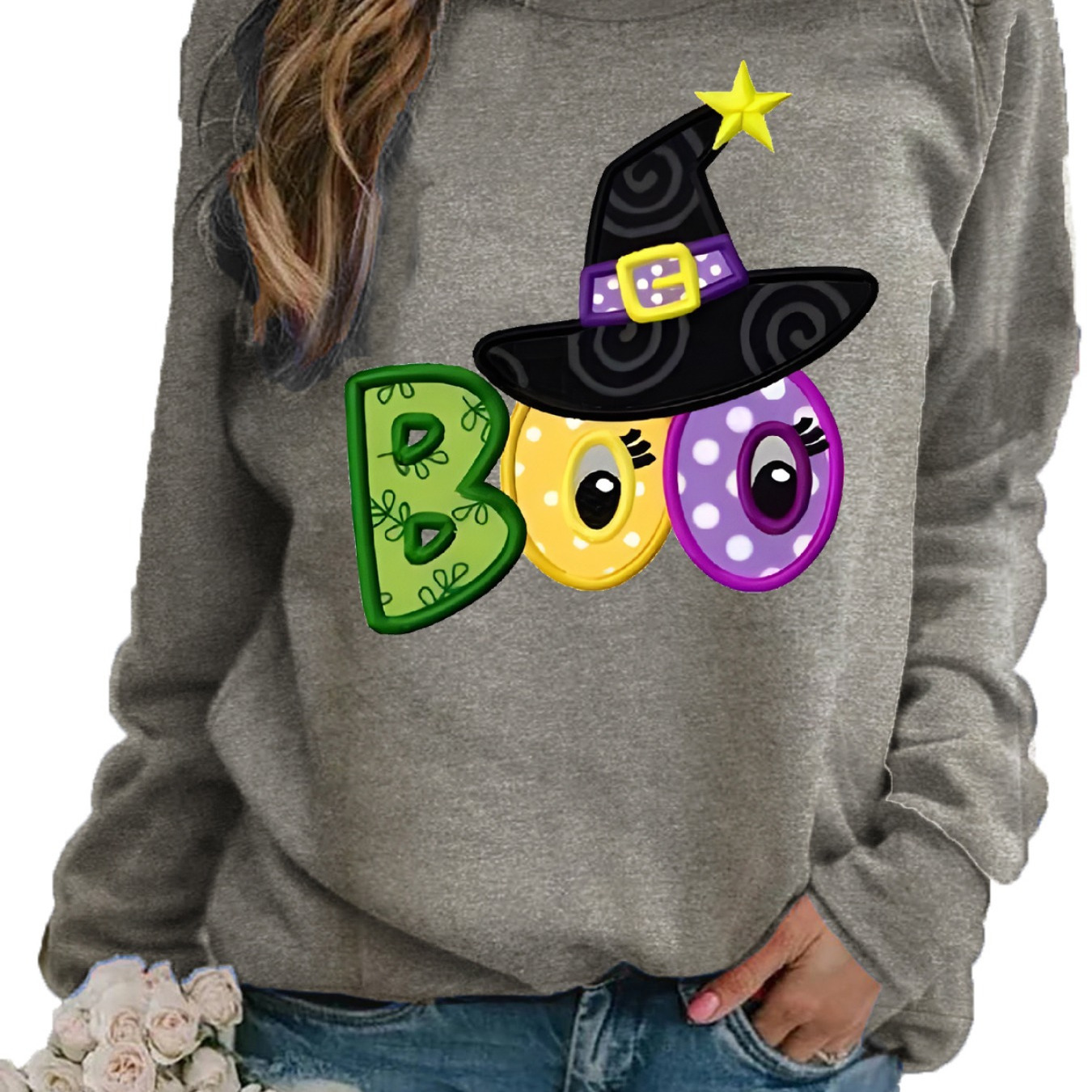 

Print Sweatshirt, Crew Neck Casual Sweatshirt For Fall & Spring, Women's Clothing