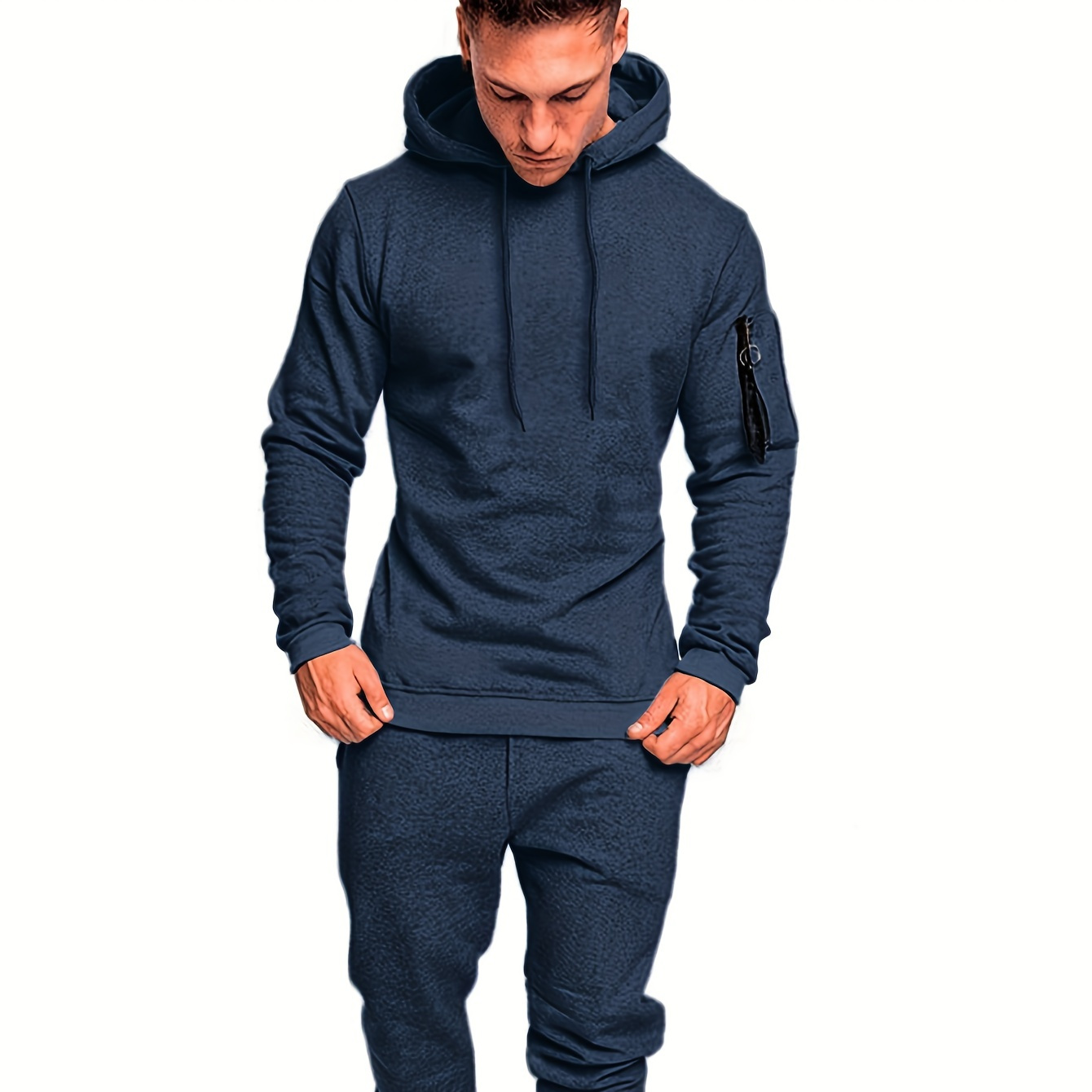 Classic Men's Athletic 2Pcs Tracksuit Set Casual Sweatsuits Long Sleeve Hoodie And Jogging Pants Set For Gym Workout Running