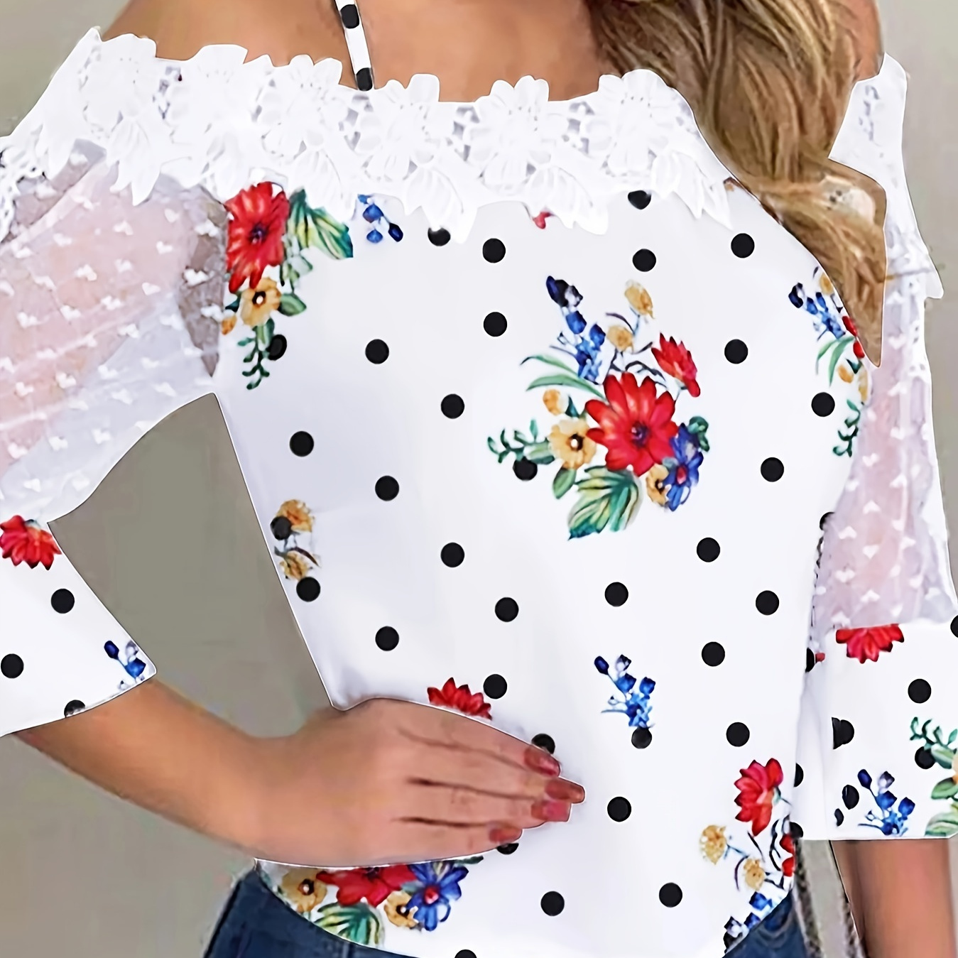 

Floral Print Blouse, Casual Cold Shoulder Blouse For Spring, Women's Clothing