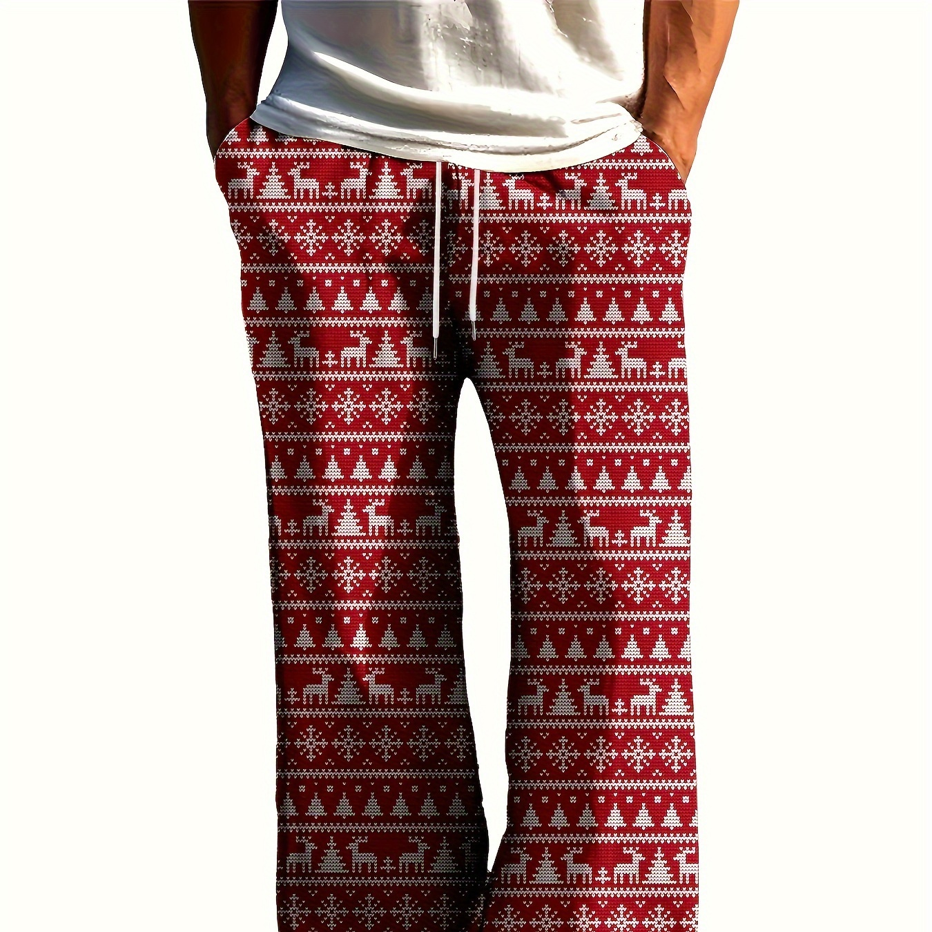 

Men's Casual Comfy Pants, Trendy Christmas Loose Stretchy Home Pajamas Bottom With Drawstrings And Pockets