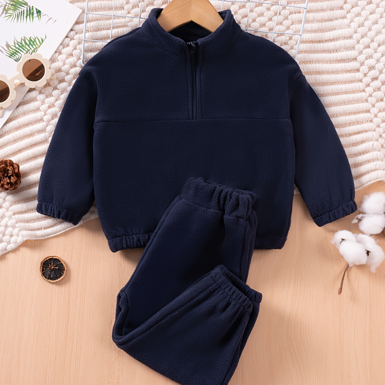 

Boys' Fleece-lined Sweatshirt & Set - , Half-zip For Or , Washable - Fall/ Outfit For Kids 1-6y, For