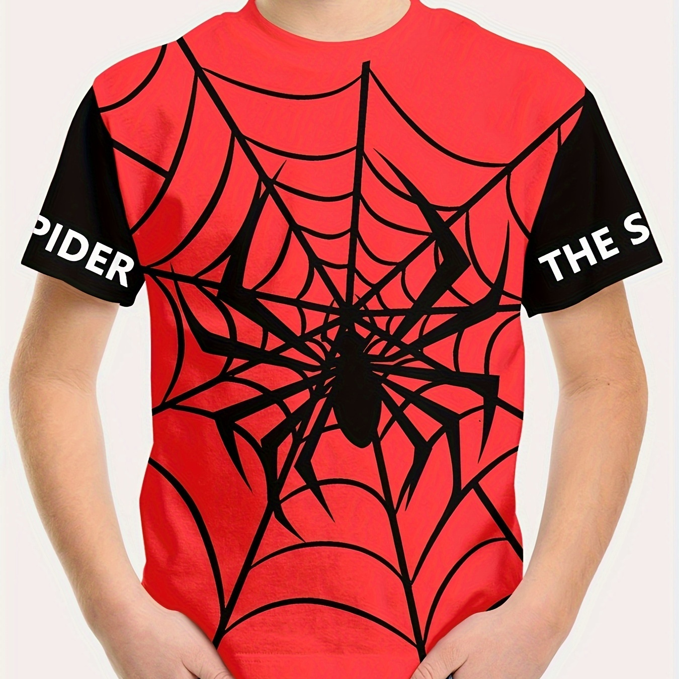 

Spider Web 3d Print Boy's Casual T-shirt, Short Sleeve Tops, Summer Outdoor Sports Clothing