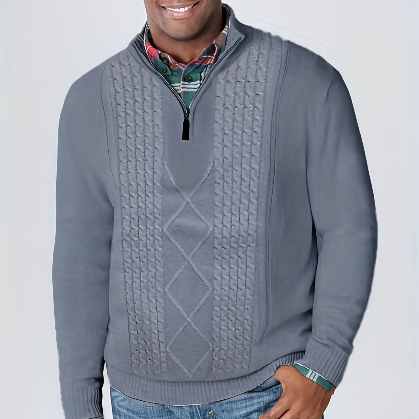 Men's Plus Size Turtleneck Zip-up Long Sleeves Sweater, Warm And Comfortable Mens Clothings