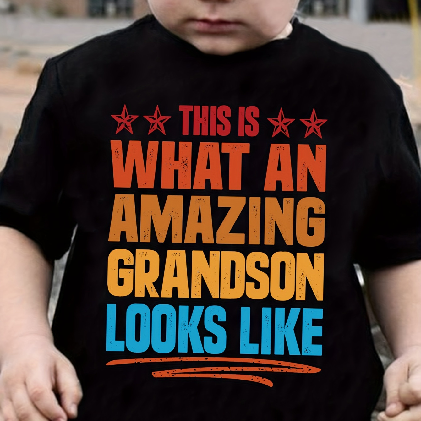 

This Is What An Amazing Grandson Looks Like Colorful Letter Print Boys T-shirt - Vibrant Short Sleeve Tee For Summer Fun - Casual Style For Boys And Girls