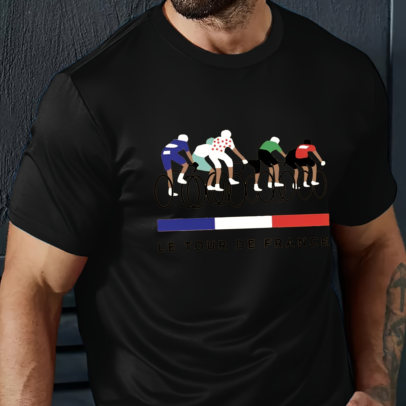 

T-Shirt Cyclisme pour Hommes - Style Décontracté d'Été, Tee-shirt Noir en Polyester à Col Rond avec Détail , Léger & Respirant pour & les Activités en