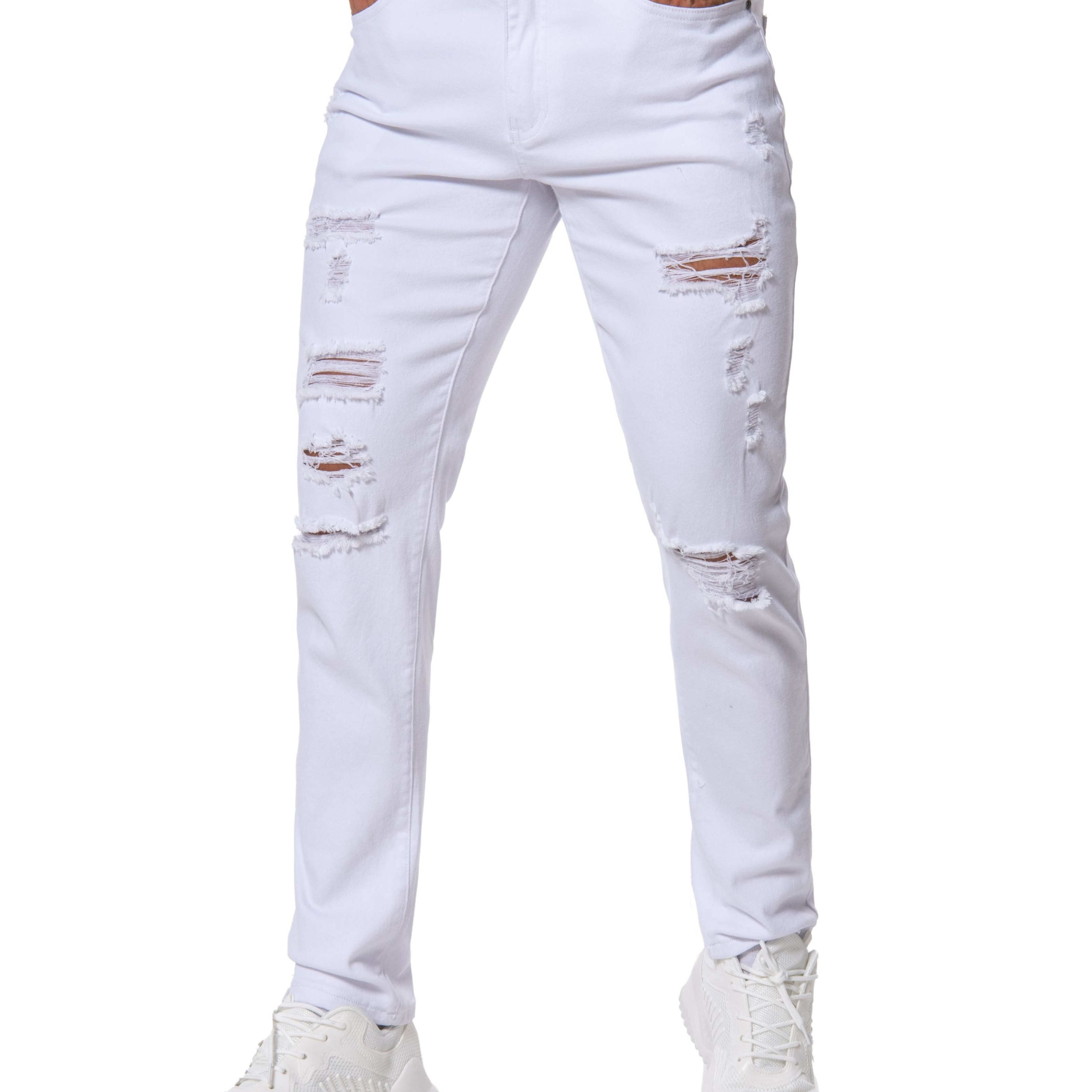 

Slim Fit Ripped Jeans, Men's Casual Street Style Medium Stretch Denim Pants For Spring Summer, Men's Bottoms