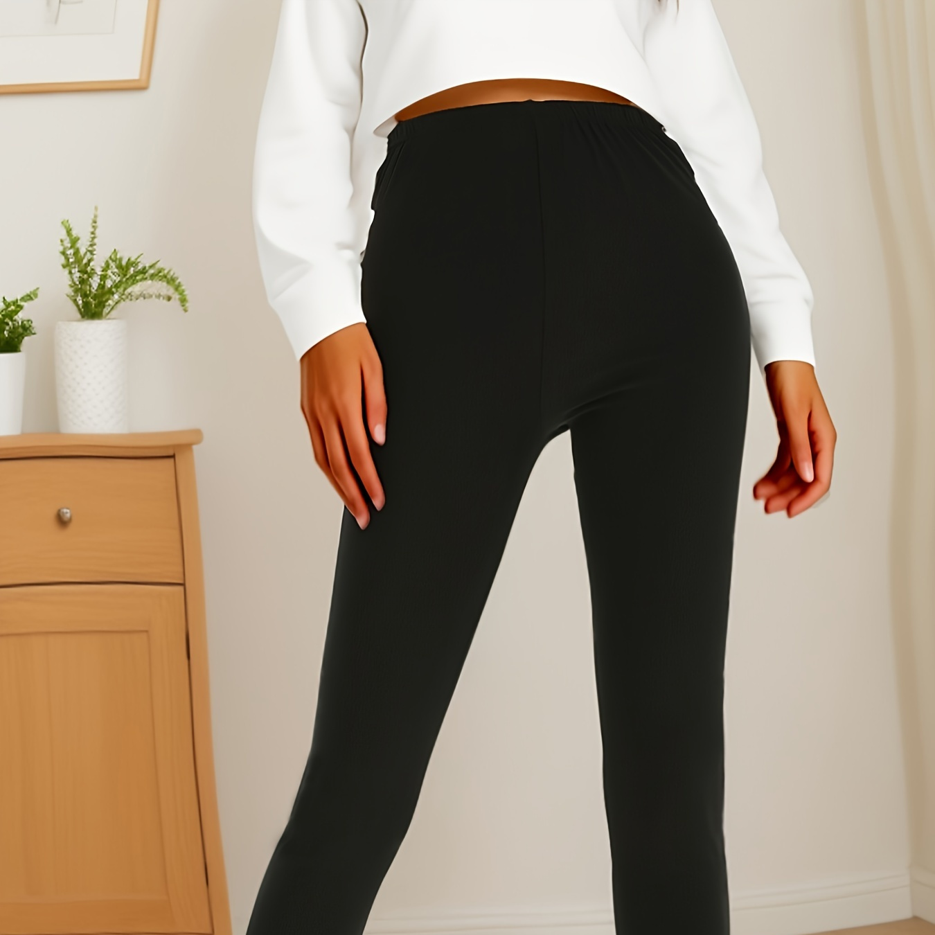 

Leggings d'entraînement taille haute de couleur unie, leggings décontractés et extensibles pour tous les jours, vêtements pour femmes.