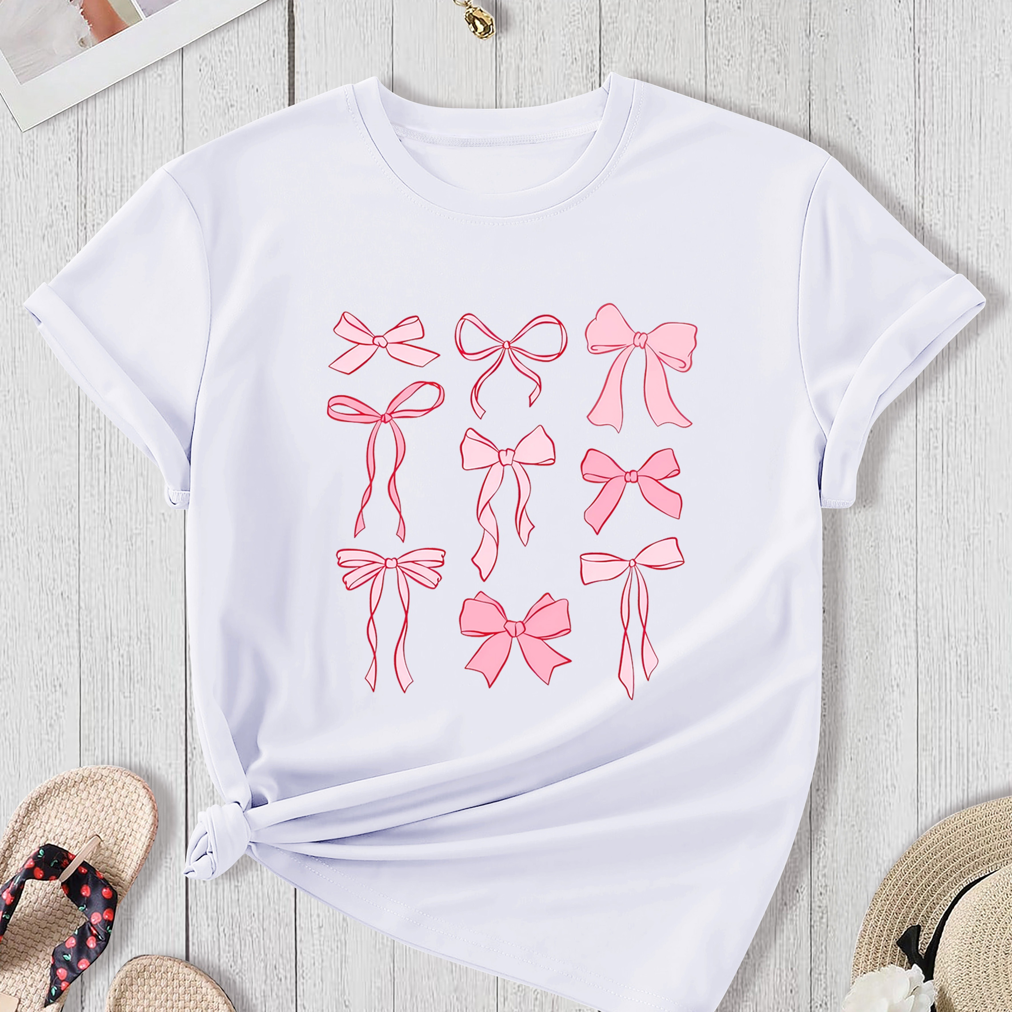 

Size Women's T-shirt With Cute Print - Casual Short Sleeve, Round Neck Top For Spring/summer/fall