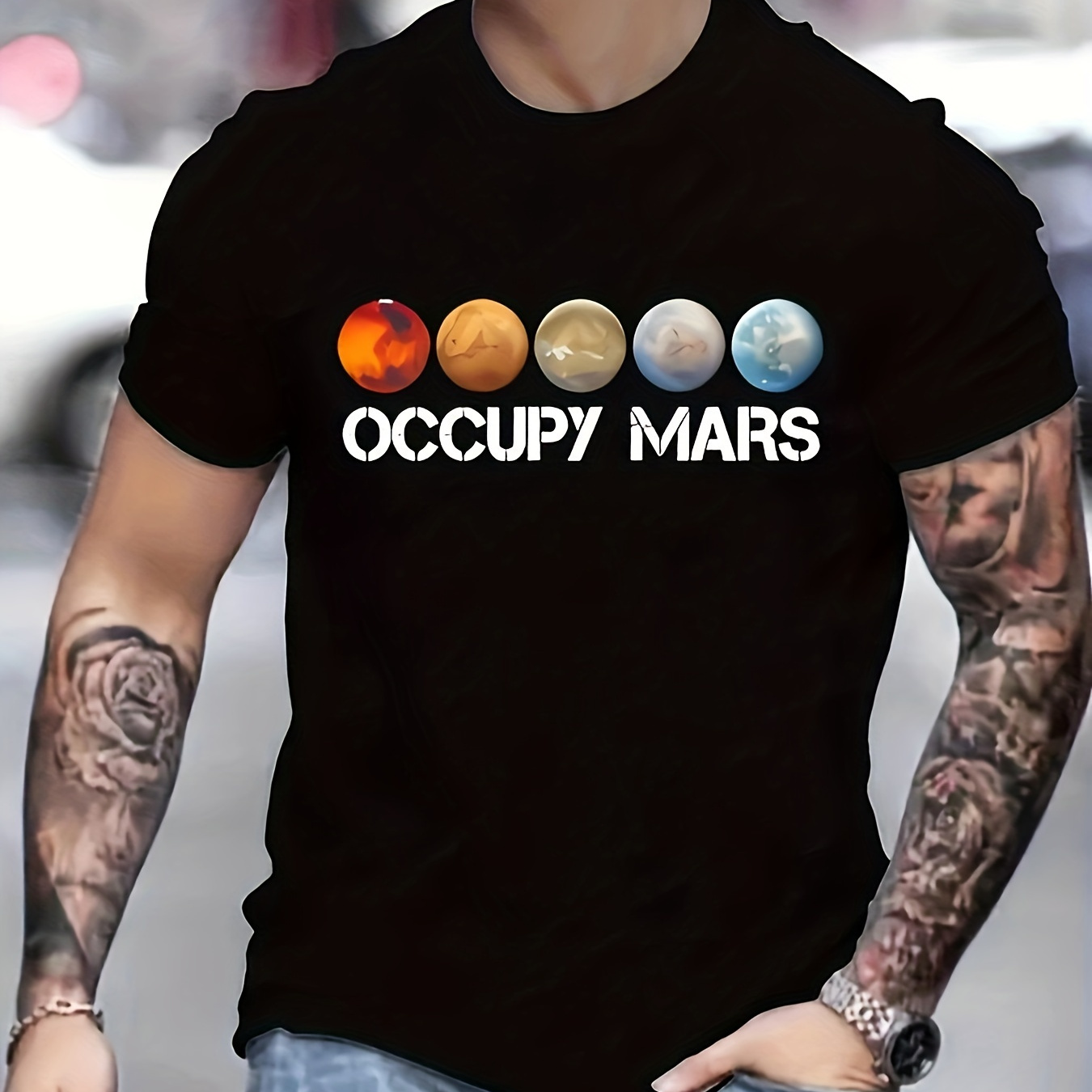 

Occupy Mars Print, Men's Graphic T-shirt, Casual Comfy Tees For Summer, Mens Clothing