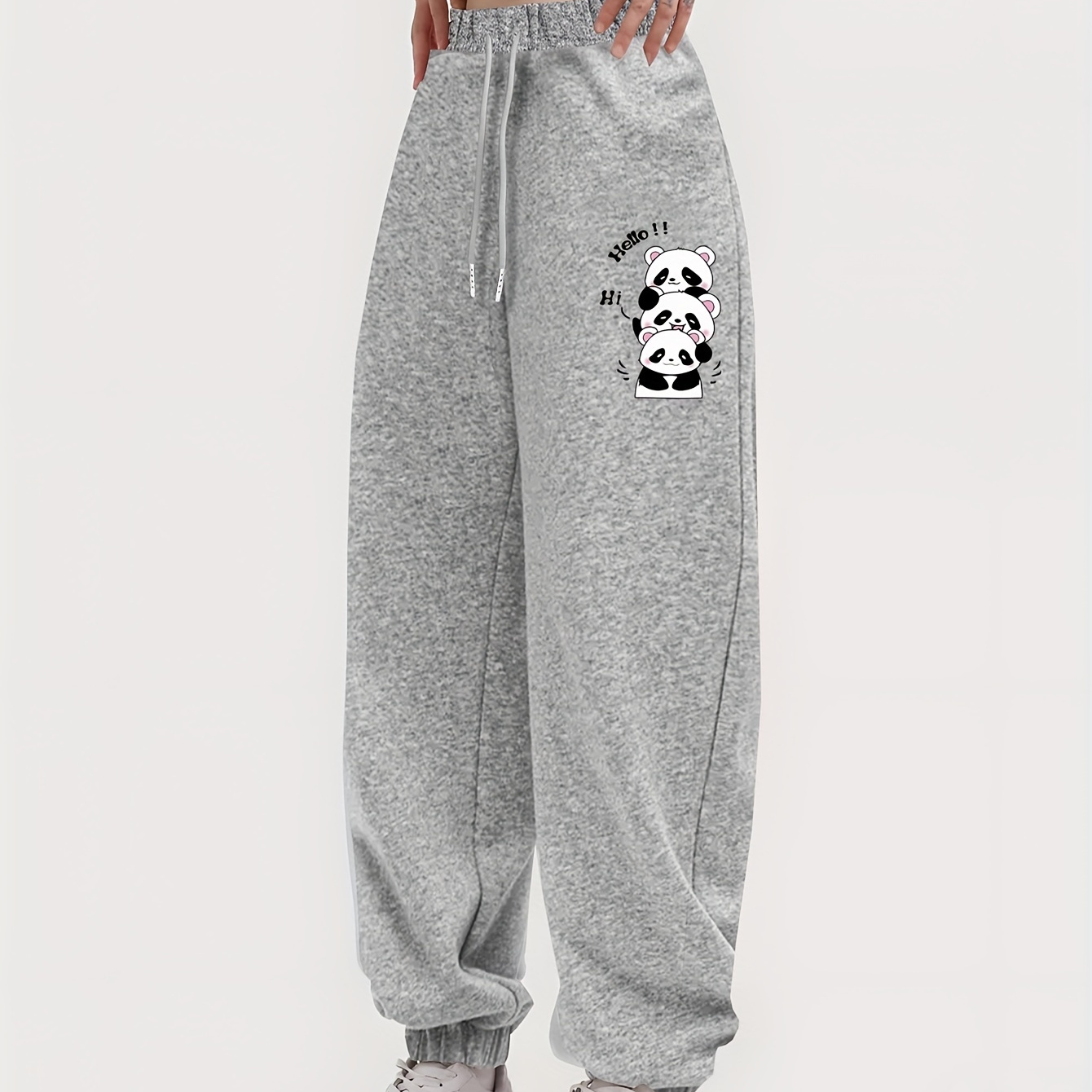 

Cute Panda Print Fashion Jogger Pants, Drawstring Elastic Waist Comfy Sweatpants, Women's Activewear