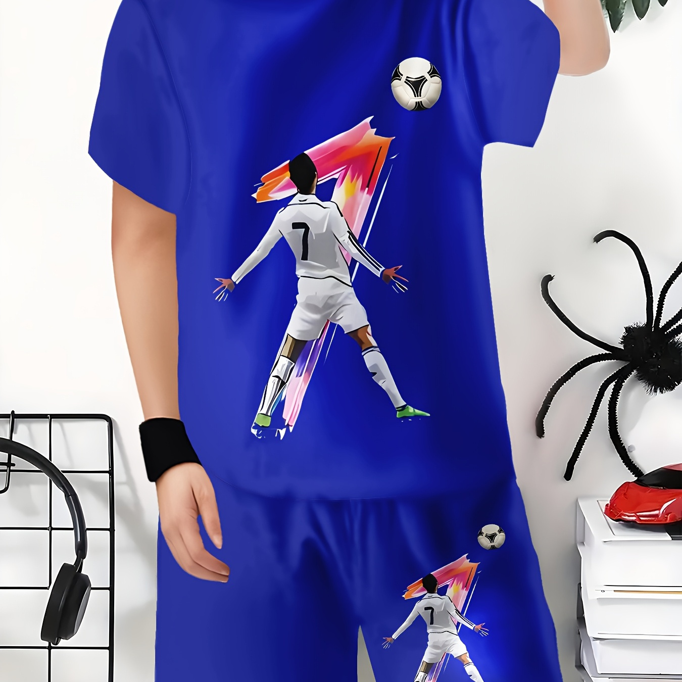 Boys' Soccer-Themed 3D Printed Casual Outfit
