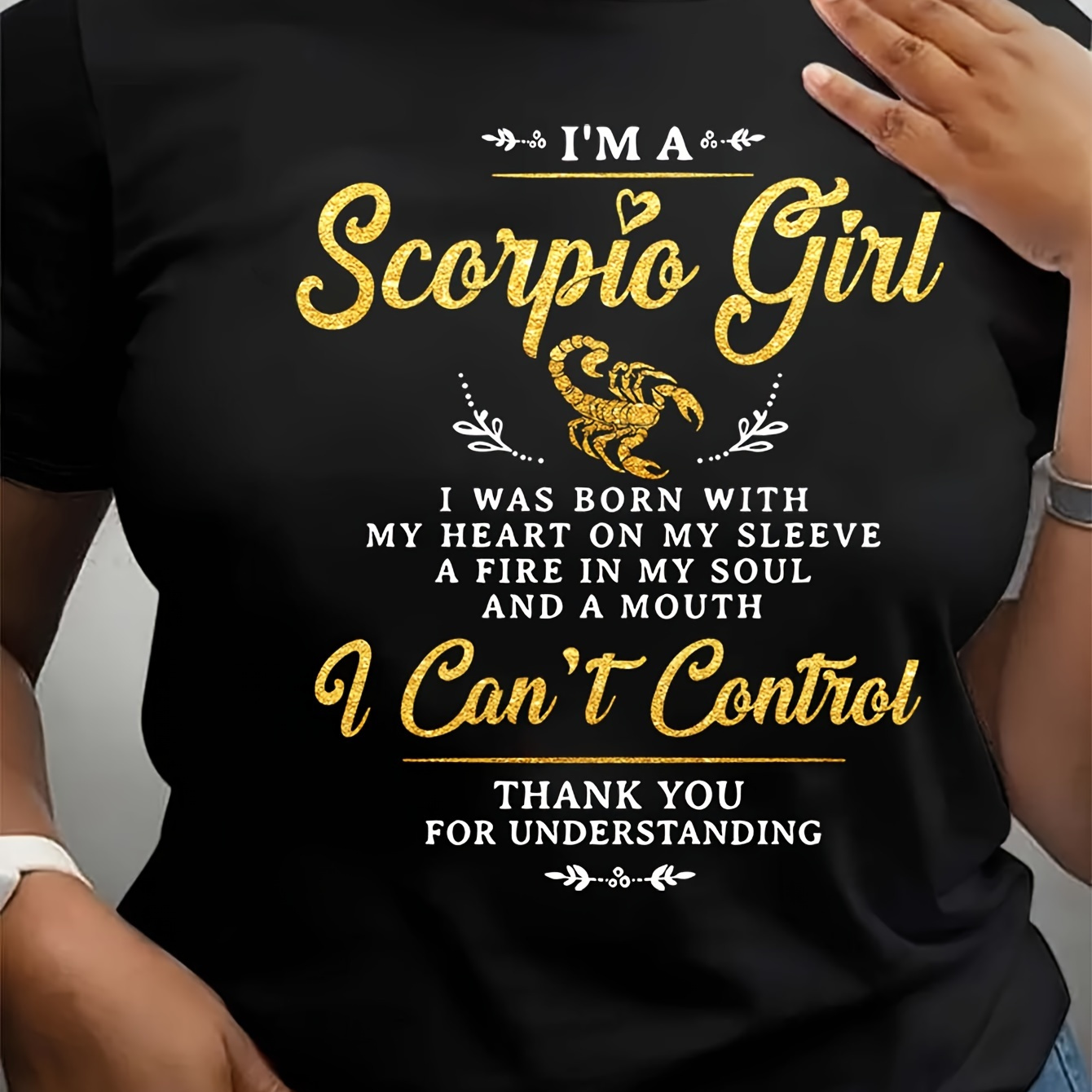 

Scorpio Girl Print Short Sleeve T-shirt, Casual Crew Neck Top For Spring & Summer, Women's Clothing