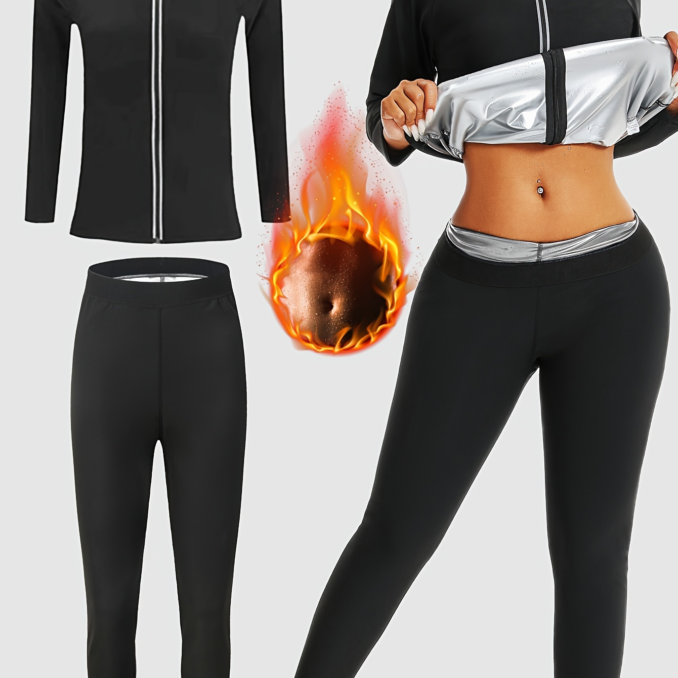 

Women's Athletic Outfit Set, High Neck, Breathable, Moisture-wicking, Yoga And Gym Wear, Long Sleeve Top And Leggings