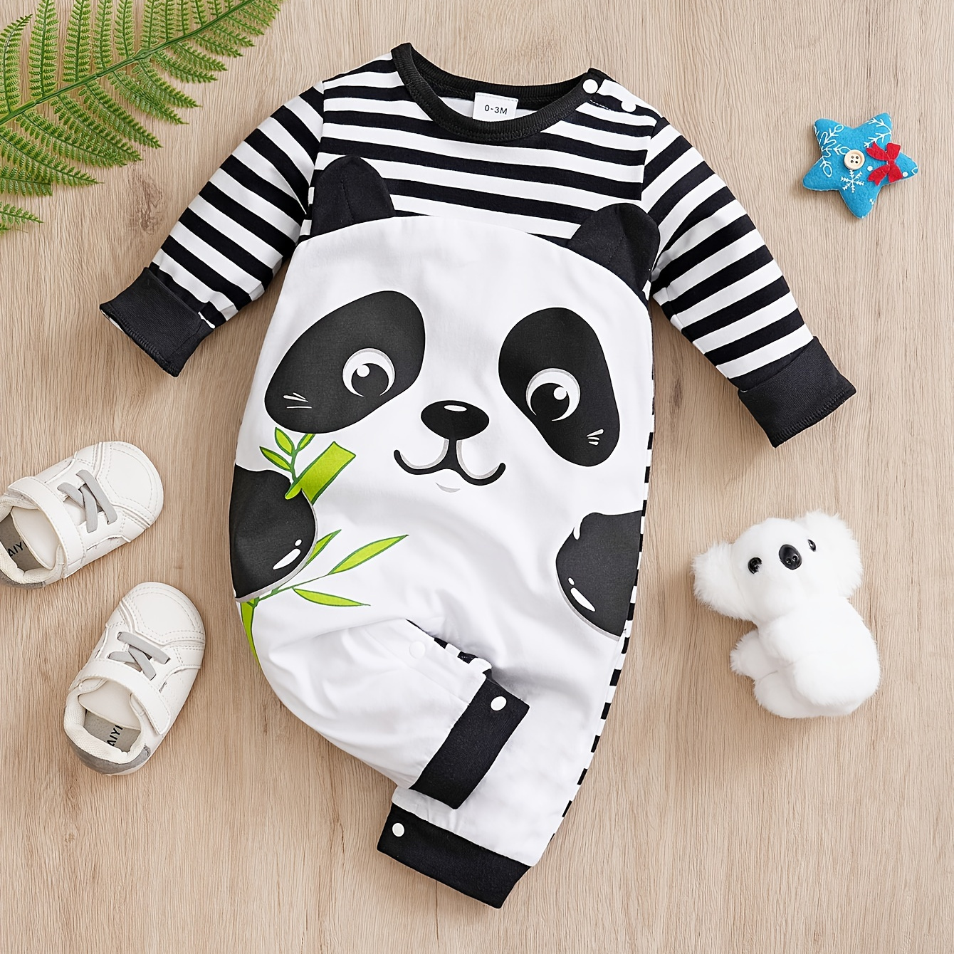 

Cotton Cute Standing Ear Panda Long Sleeve Unisex Baby Bodysuit, Toddler's Spring And Autumn Onesie