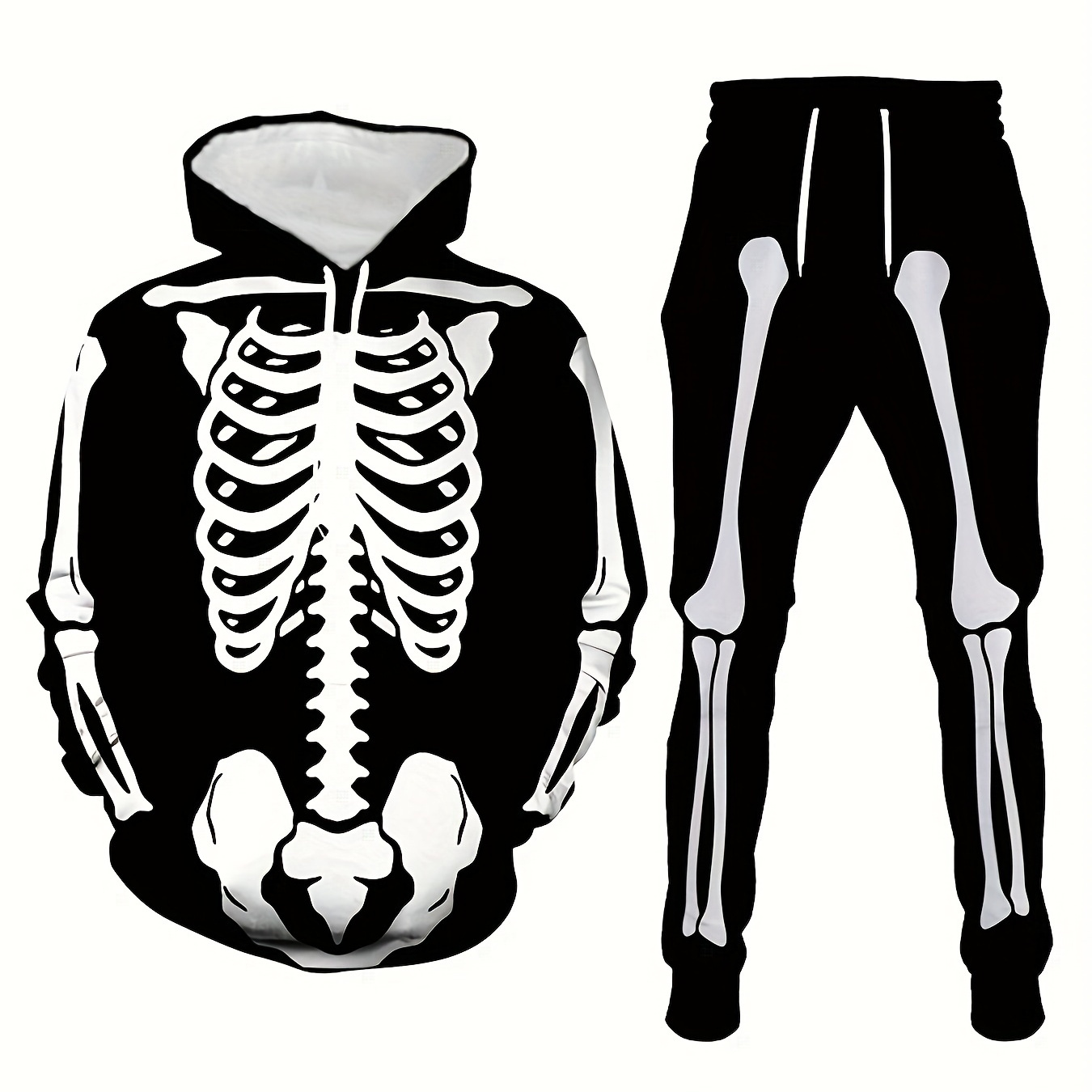 

Men's Halloween Skull Pattern Fashion Novelty Pajamas Loungewear Set, Hoodie And Sweatpants Set, Long Sleeve Sweatshirts Jogger Pant 2 Piece Outfits For Men