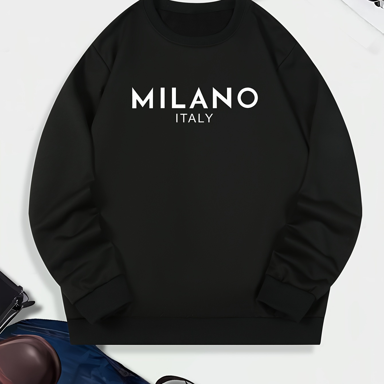 

Milano Print, Men's New Versatile Stylish Pullover Long Sleeve Crew Neck Sweatshirt, Casual Trendy Fashion For Autumn & Winter Everyday Wear