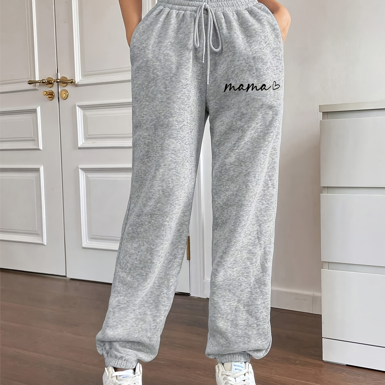 

Heart & Mama Letter Pattern Casual Jogger Pants, Drawstring Elastic Waist Slant Pockets Sports Sweatpants, Women's Athleisure