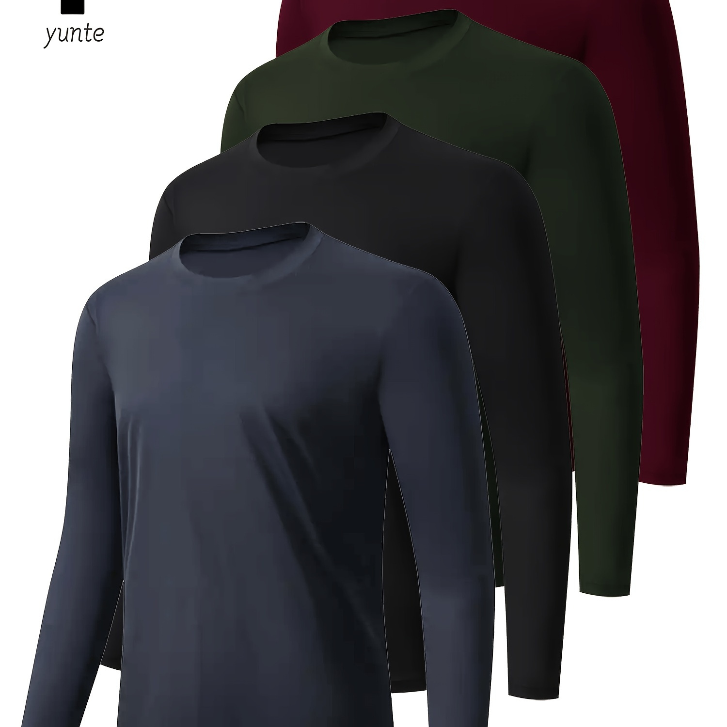 

Yunte 4-pack Men' Crew Neck T-shirts, Quick-dry Polyester Workout Tops, Solid & Casual Outdoor Athletic Shirts, Slight Stretch Knit Fabric, Regular Fit