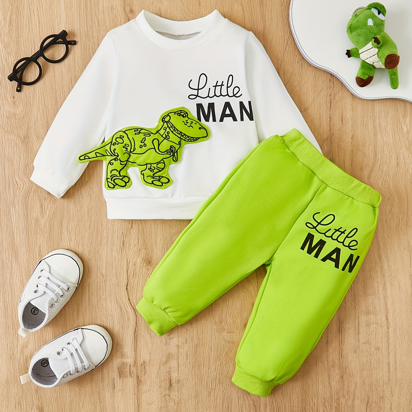 

Baby Dinosaur 3d Embroidered Long-sleeved Sweatshirt & Pants Set, Child's Casual Outfit