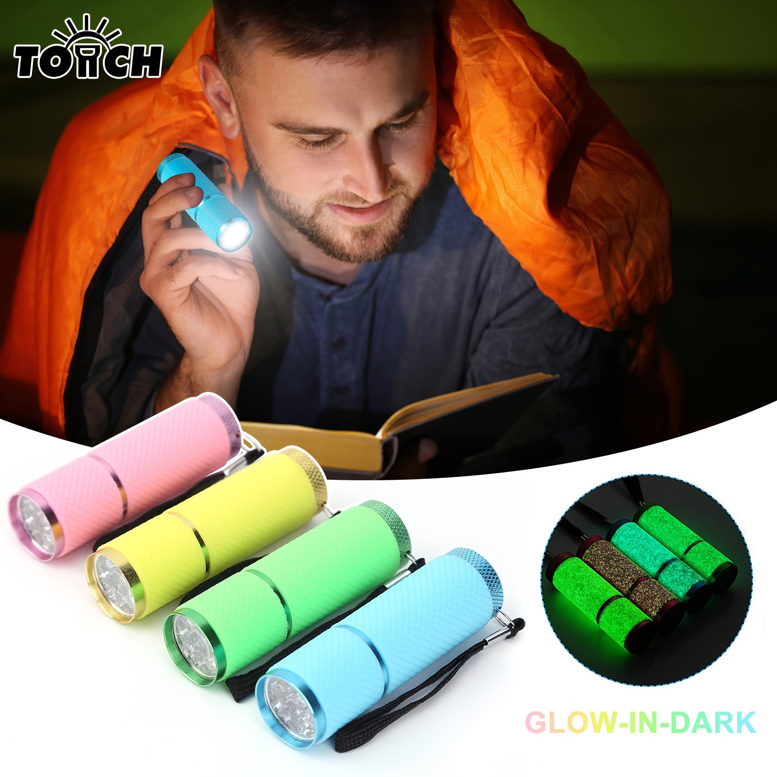 4 Pcs Mini Lampe de Poche, Lampe Torche Led, Lampe de Poche Enfant avec  Poignée Fluorescente pour Camping Lecture Promenade Randonnée Travail