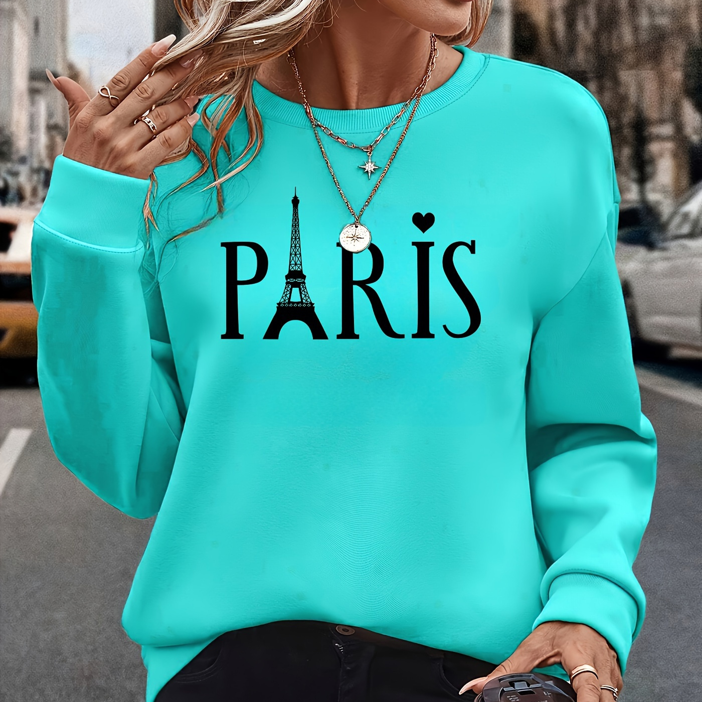 

Print Long Sleeve Crew Neck Sweatshirt For Women - Polyester, Machine Washable