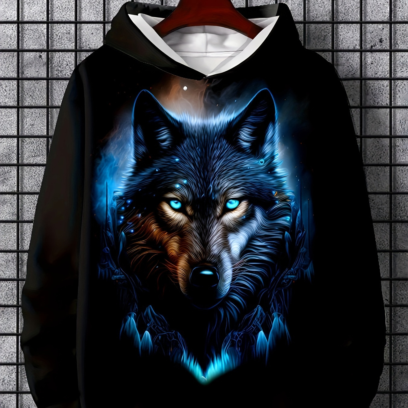 

Men's 3d Wolf Print Hoodie - Casual Pullover With Kangaroo Pocket, Long Sleeve, Polyester , Fall & Winter