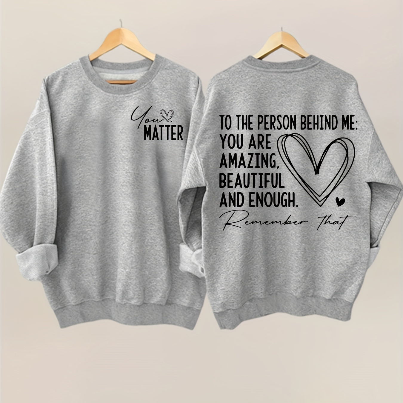 

Sweat-shirt imprimé "Plus Size You Matter", col rond, manches longues, décontracté, pour l'automne et le printemps, vêtements grande taille pour femmes.