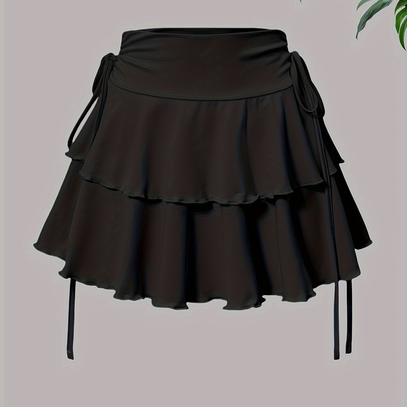 

Solid Layered Ruffle Hem Skirt, Elegant Ruched Mini Skirt For , Women's Clothing