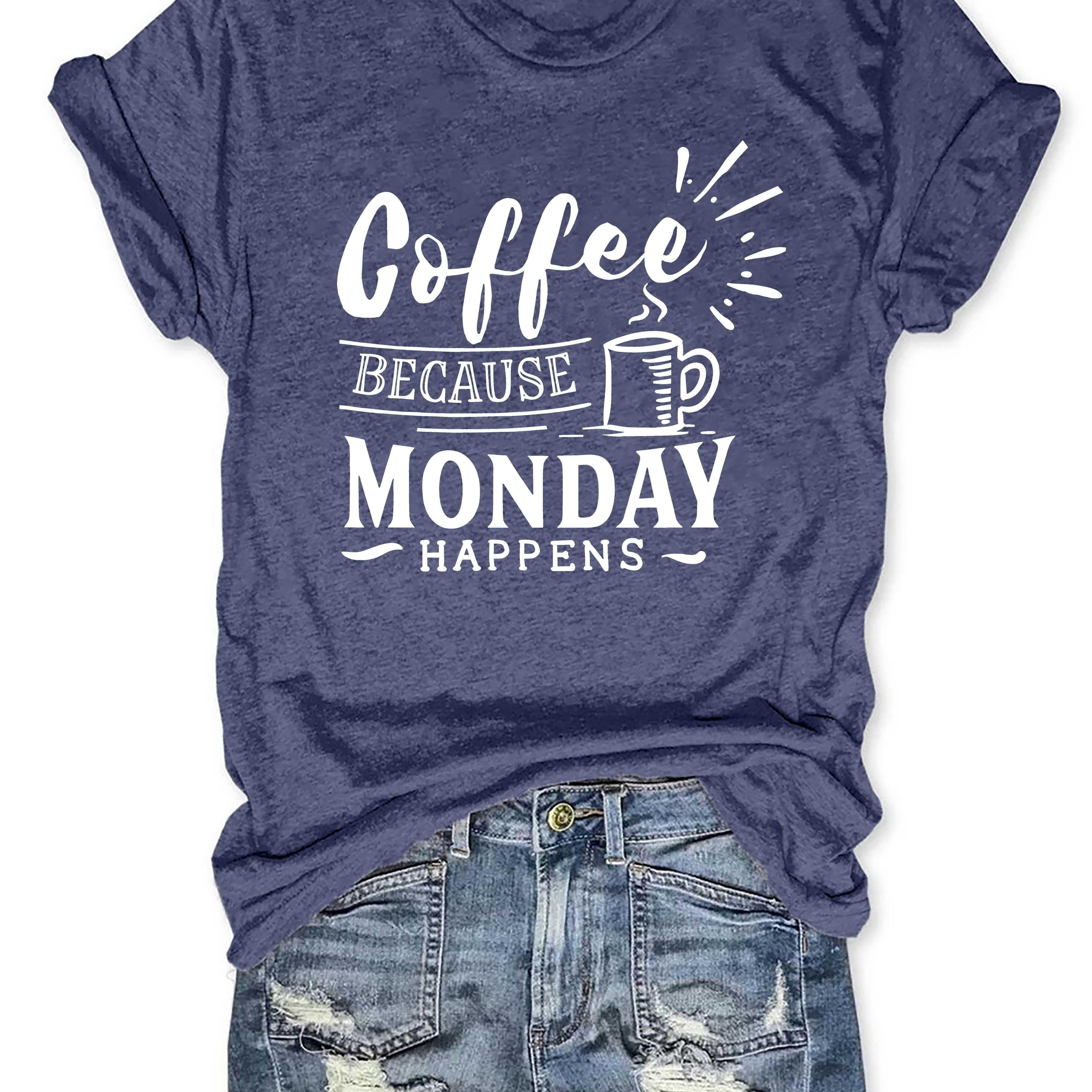 

Coffee Print Crew Neck T-shirt, Casual Short Sleeve Top For Spring & Summer, Women's Clothing