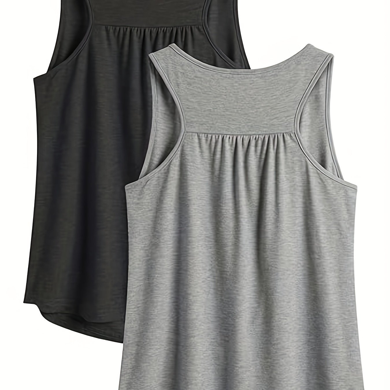 

2 Packs Plus Size Ruched Solid Tank Tops, Casual Crew Neck Sleeveless Top For Summer, Women's Plus Size Clothing