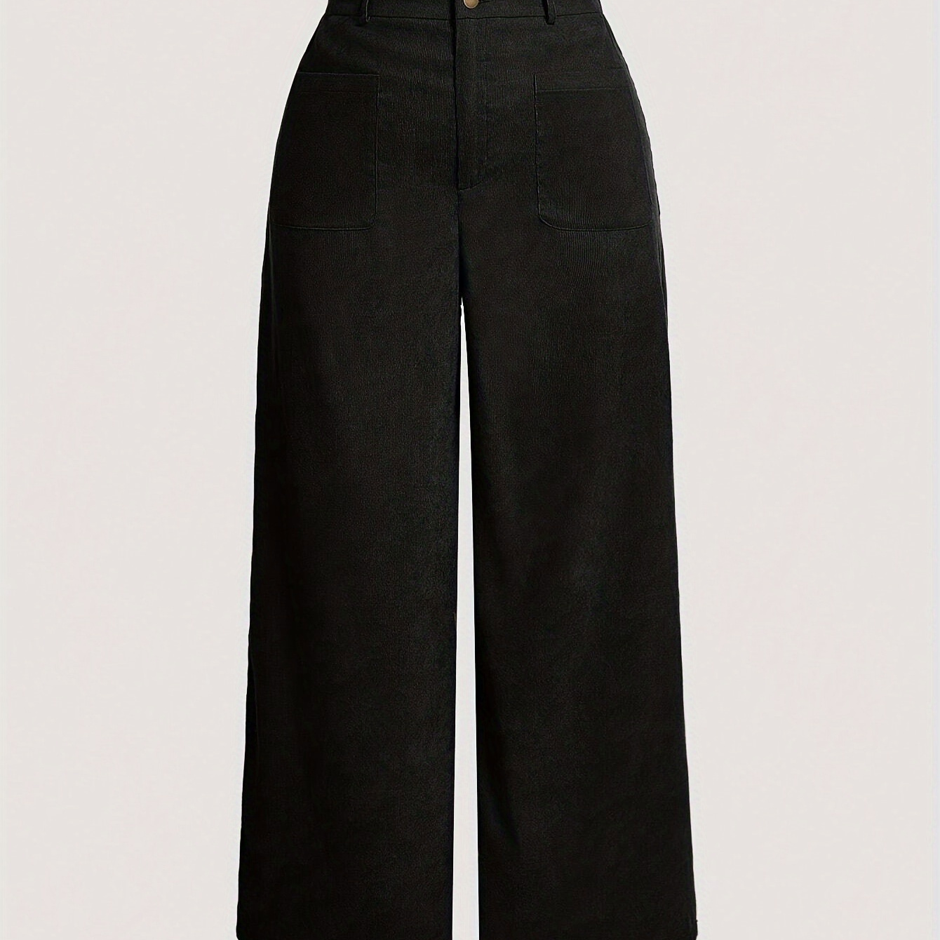 

Pantalon en velours taille haute de couleur unie grande taille, élégant pantalon large pour les quotidiens, vêtements grande taille pour femmes.